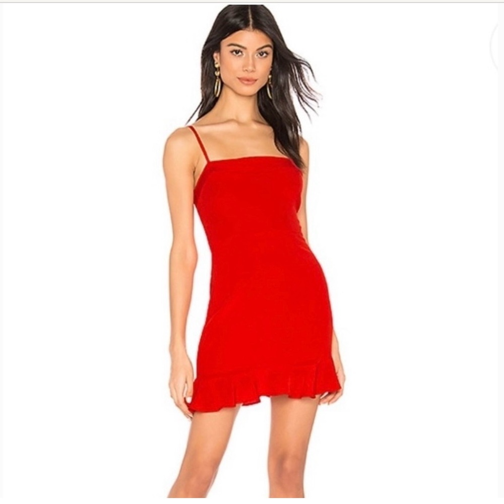 Privacy Please Red Spaghetti-Strap Ruffle-Hem Mini Dress